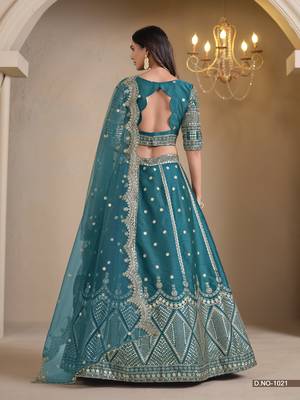 Teal Art Silk Designer Lehenga With Blouse 3