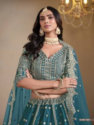 Teal Art Silk Designer Lehenga With Blouse 4