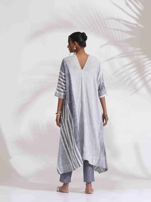 off-white cotton multi stripe free size flared kurta set 2