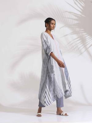 off-white cotton multi stripe free size flared kurta set 3