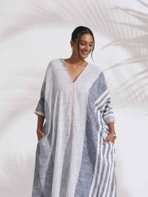 off-white cotton multi stripe free size flared kurta set 5