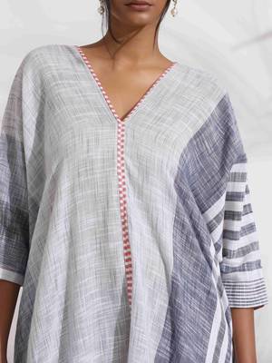 off-white cotton multi stripe free size flared kurta set 6