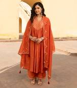 Sienna orange patchwork embroidered suit set