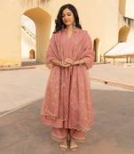 Old rose chanderi mukaish work pintuck kurta set