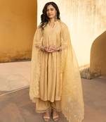 Golden chanderi mukaish work pintuck kurta set