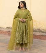 Mehndi green zari jaal embroiered anarkali suit set