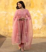 Pink zari jaal embroiered anarkali suit set