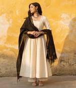 Off white schiffly anarkali set