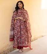 Kota doriya red handblock print anarkali set