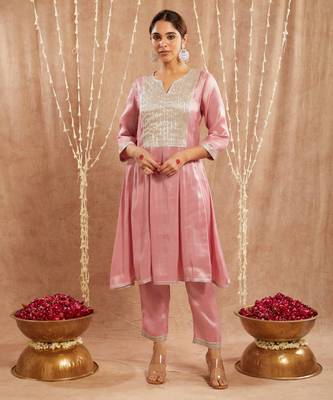 Blushing rose yoke tissue anarkali with narrow pants 1