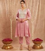 Blushing rose yoke tissue anarkali with narrow pants