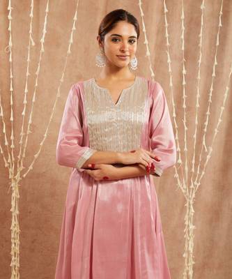Blushing rose yoke tissue anarkali with narrow pants 2