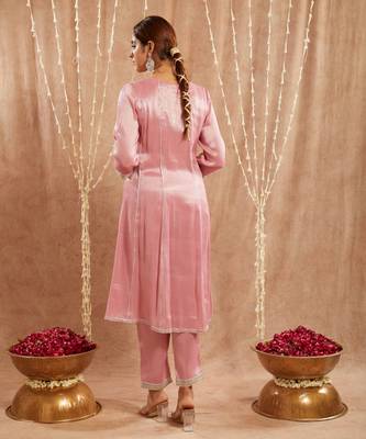 Blushing rose yoke tissue anarkali with narrow pants 4