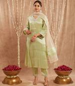 Minty pearl tissue kurta with narrow pants