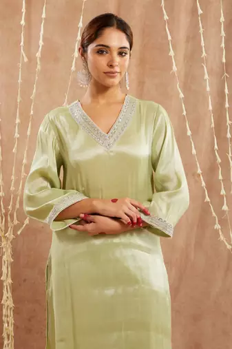Minty pearl tissue kurta with narrow pants