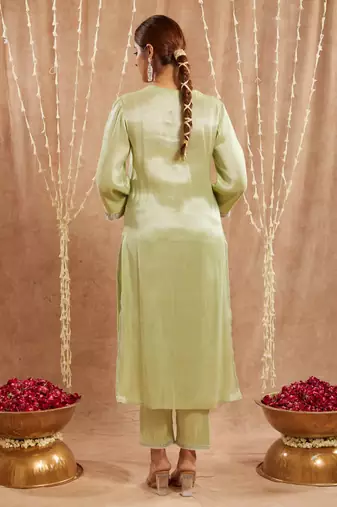 Minty pearl tissue kurta with narrow pants