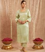 Minty scallop tissue kurta with 
narrow pants