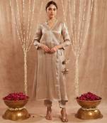 Brown shimmer  tissue angrakha with 
narrow pants