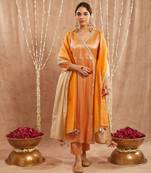 Orange shimmer tissue angrakha with 
narrow pants