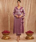 Purple shimmer tissue angrakha with narrow pants