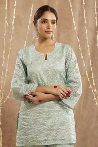 Blue moroccan dori kurta with 
flared pants