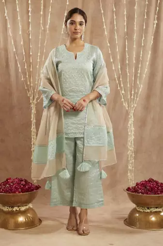 Blue moroccan dori kurta with 
flared pants