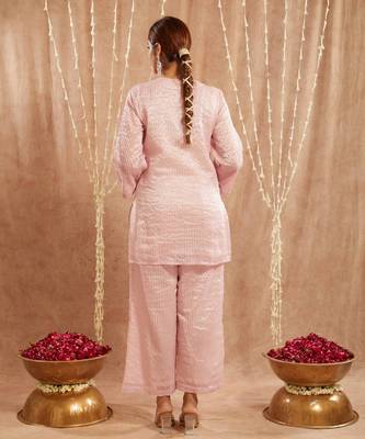 Pink moroccan dori kurta with 
flared pants 2