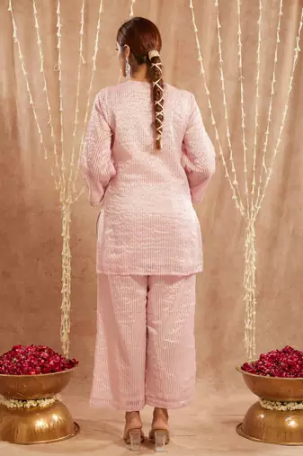 Pink moroccan dori kurta with 
flared pants