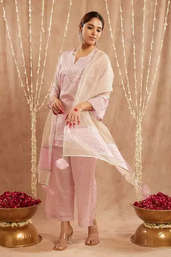 Pink moroccan dori kurta with 
flared pants