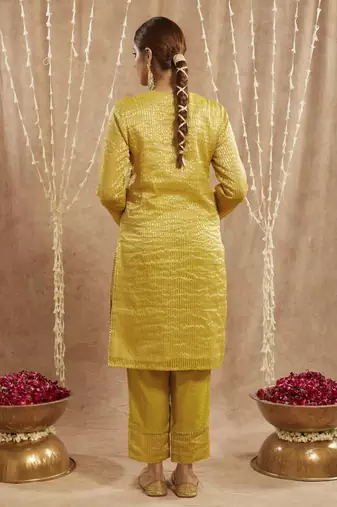 Olive green embroidered kurta with 
narrow pants