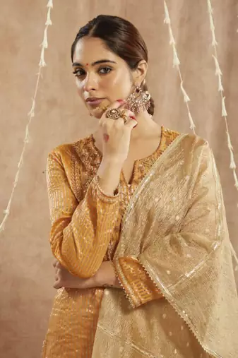 Orange glory embroidered kurta with 
narrow pants