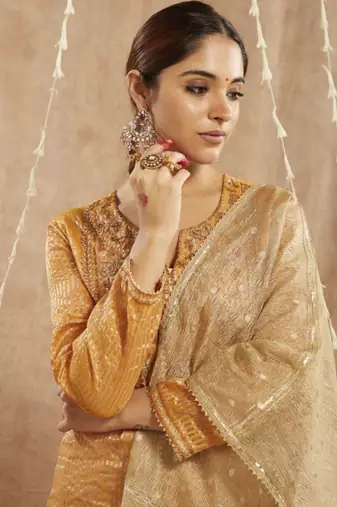Orange glory embroidered kurta with 
narrow pants