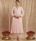 Pink diagonal yoke kurta with narrow pants