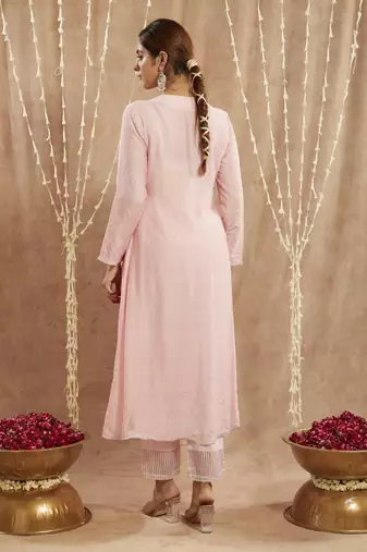 Pink diagonal yoke kurta with narrow pants
