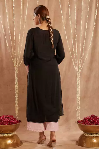 Black zari chanderi kurta with narrow pants