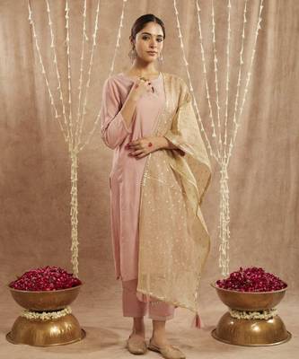 Peach dori chanderi kurta with narrow pants 1