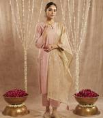 Peach dori chanderi kurta with narrow pants
