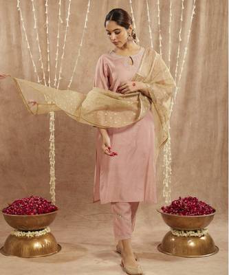 Peach dori chanderi kurta with narrow pants 2