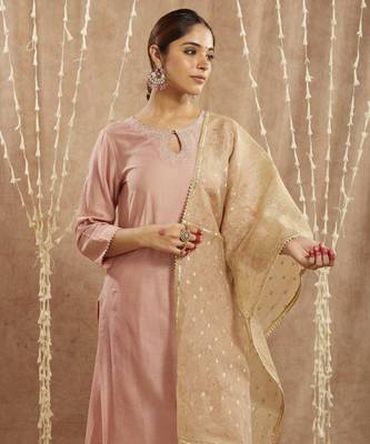 Peach dori chanderi kurta with narrow pants 3