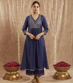 Royal blue gota chanderi kurta with 
wide leg pants