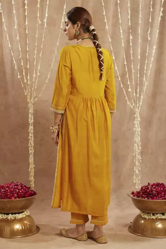 Golden charm chanderi kurta with narrow pants