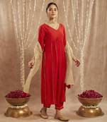 Red charm chanderi kurta with narrow pants