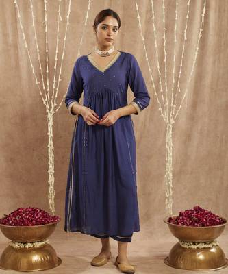Blue charm chanderi kurta with narrow pants 1