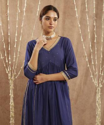 Blue charm chanderi kurta with narrow pants 2