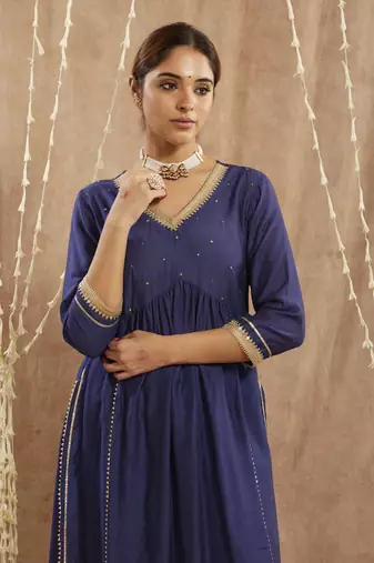 Blue charm chanderi kurta with narrow pants