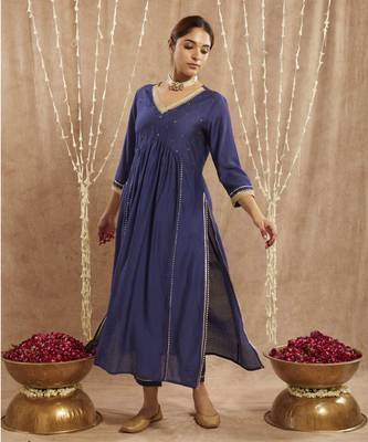 Blue charm chanderi kurta with narrow pants 3