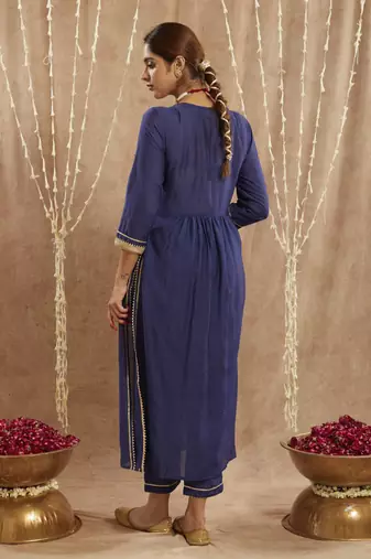 Blue charm chanderi kurta with narrow pants