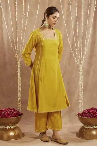Lotus lime gota kurta with narrow pants