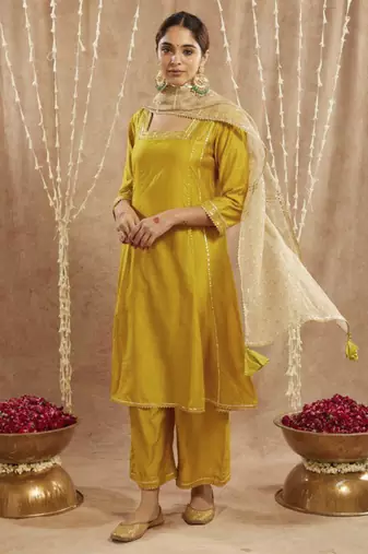 Lotus lime gota kurta with narrow pants