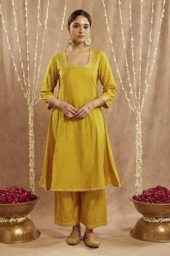 Lotus lime gota kurta with narrow pants
